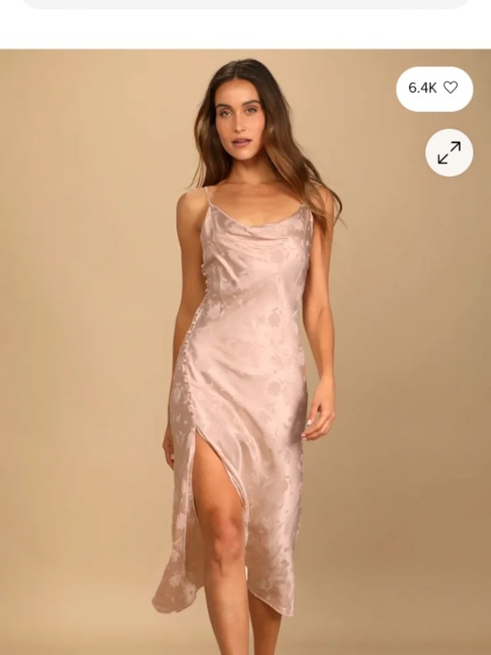 Lulu's Dusty Rose Satin Cowl Slip Dress with Front Slit